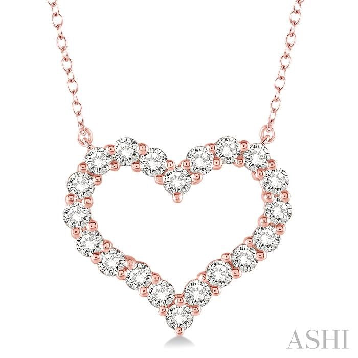 1 Ctw Round Cut Diamond Heart Pendant With Chain in 14K Rose Gold