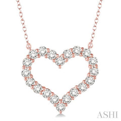 1 Ctw Round Cut Diamond Heart Pendant With Chain in 14K Rose Gold