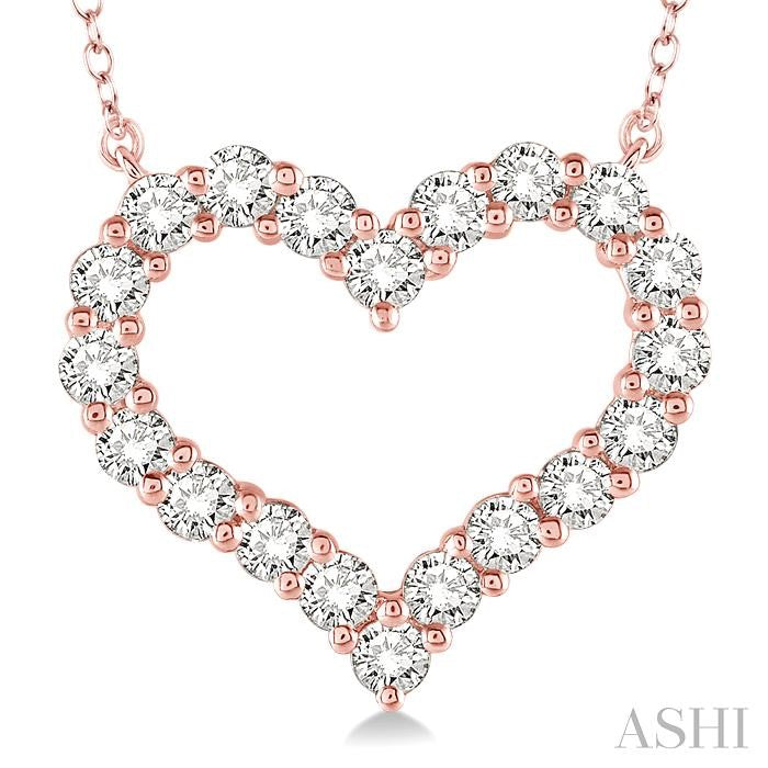 1 Ctw Round Cut Diamond Heart Pendant With Chain in 14K Rose Gold