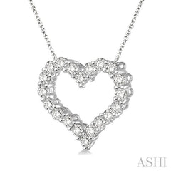 1 Ctw Round Cut Diamond Heart Pendant With Chain in 14K White Gold