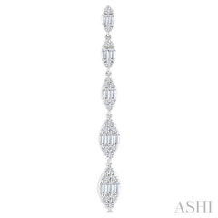 1 1/2 Ctw Marquise Shape Fusion Baguette and Round Cut Diamond Fashion Long Earring in 14K White Gold