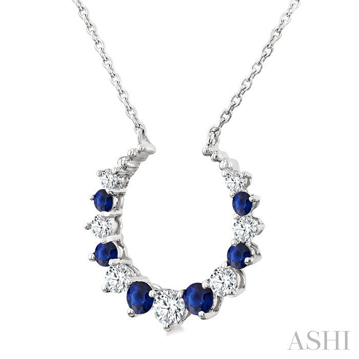 1.75 MM, 2.10 MM & 2.5 MM Round Cut Sapphire and 1/4 Ctw Round Cut Diamond Precious Alternating Pendant With Chain in 14K White Gold
