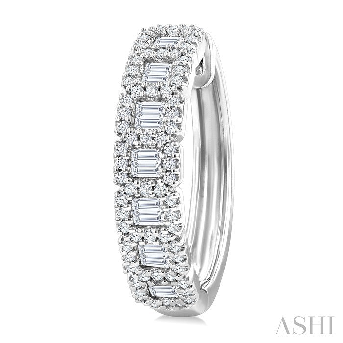 1 Ctw Fusion Baguette and Round Cut Diamond Fashion Hoop Earring in 14K White Gold
