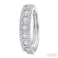 1 Ctw Fusion Baguette and Round Cut Diamond Fashion Hoop Earring in 14K White Gold