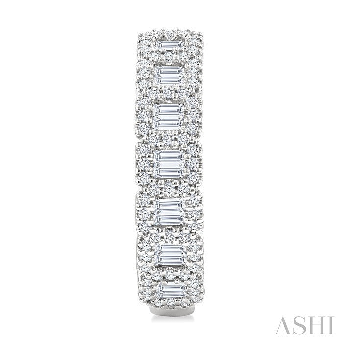1 Ctw Fusion Baguette and Round Cut Diamond Fashion Hoop Earring in 14K White Gold