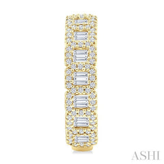 1 Ctw Fusion Baguette and Round Cut Diamond Fashion Hoop Earring in 14K Yellow Gold