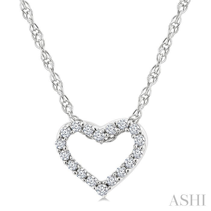 1/20 Ctw Heart Shape Round Cut Diamond Pendant With Chain in 10K White Gold