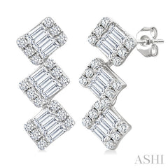 1/3 Ctw Zig-Zag Fusion Baguette and Round Cut Diamond Fashion Earrings in 10K White Gold