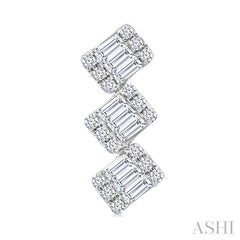 1/3 Ctw Zig-Zag Fusion Baguette and Round Cut Diamond Fashion Earrings in 10K White Gold
