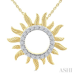 1/4 Ctw Textured Sunburst Round Cut Diamond Fashion Pendant With Chain in 10K Yellow Gold