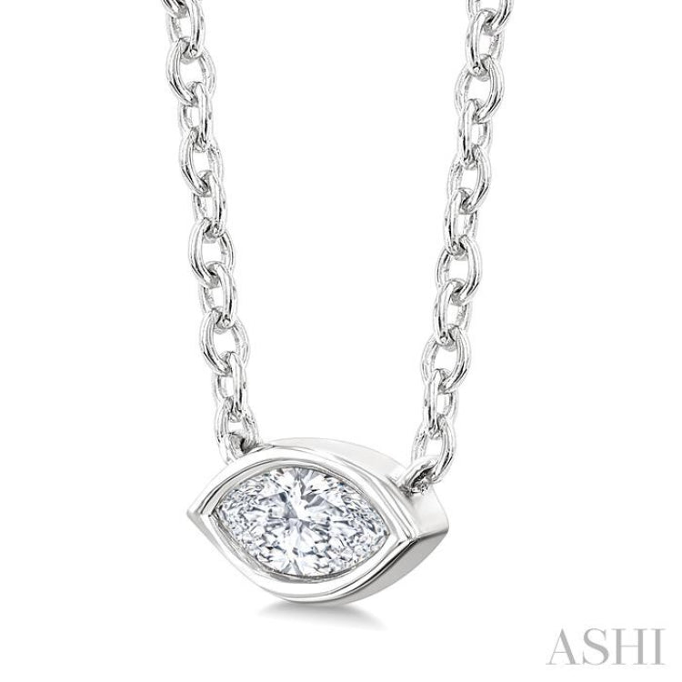 1/6 Ctw Petite East-West Bezel Set Marquise Cut Diamond Fashion Pendant With Chain in 10K White Gold