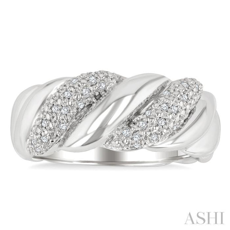 1/10 Ctw Bold Ribbed Swirl Round Cut Diamond Bold Fashion Band in Sterling Silver