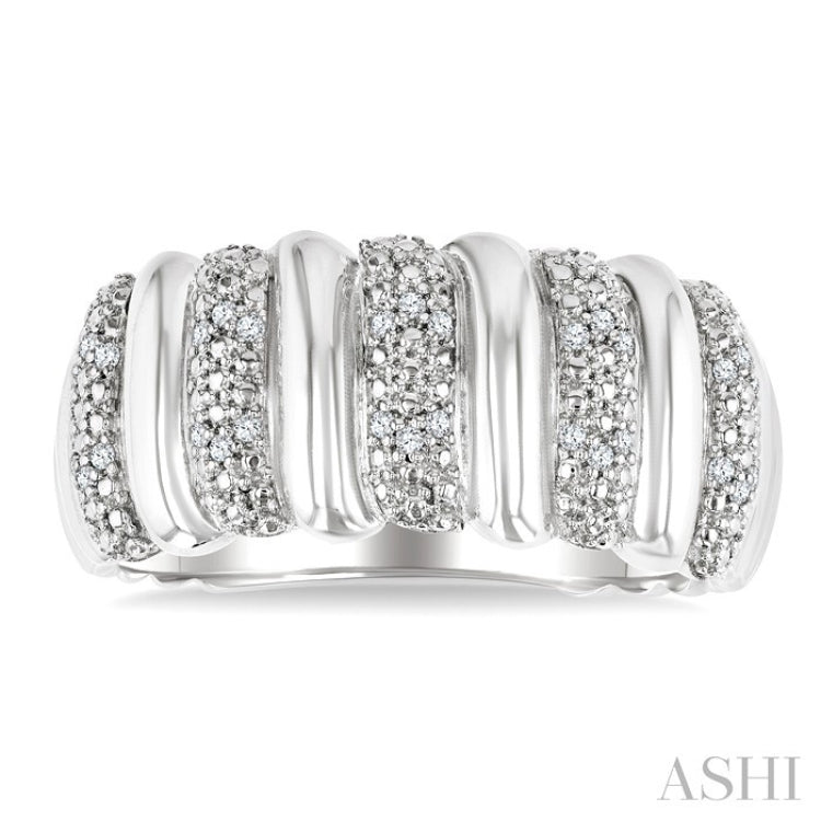 1/10 Ctw Bold Wide Ribbed Round Cut Diamond Fashion Band in Sterling Silver