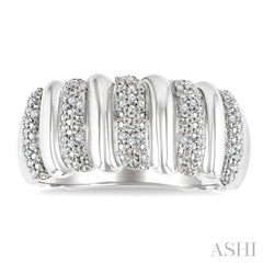1/10 Ctw Bold Wide Ribbed Round Cut Diamond Fashion Band in Sterling Silver