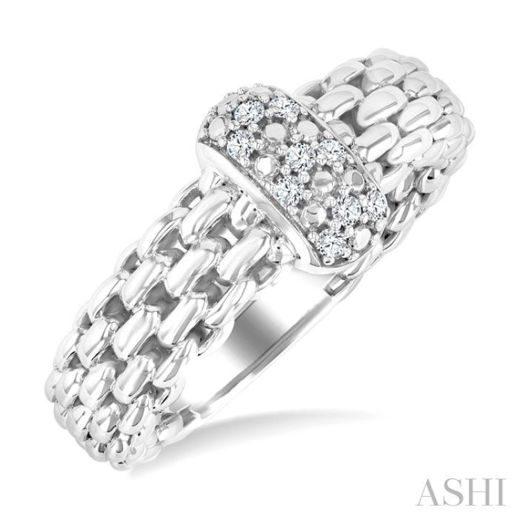 1/8 Ctw Bold Silver Cable Chain Inspired Round Cut Diamond Fashion Ring in Sterling Silver