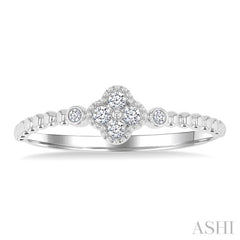 1/8 Ctw Petite Bead Shank Clover Leaf Round Cut Diamond Fashion Ring in 10K White Gold