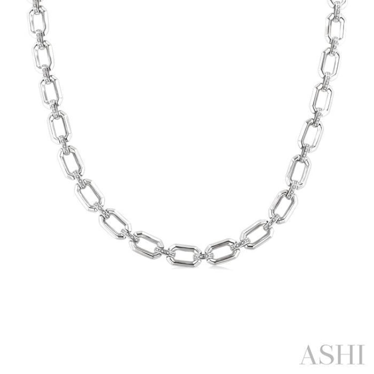 1/4 Ctw Bold Open Window Octagonal Shape D-Link Round Cut Diamond Paperclip Necklace in Sterling Silver