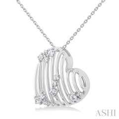 1/4 Ctw Open Window Ribbed Heart Round Cut Diamond Pendant With Chain in 14K White Gold