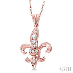 1/6 Ctw Round Cut Diamond Fleur De Lis Pendant in 14K Rose Gold with Chain