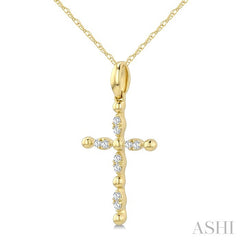 1/20 Ctw Cross Marquise and Ball Bead Motif Round Cut Diamond Fashion Pendant With Chain in 10K Yellow Gold