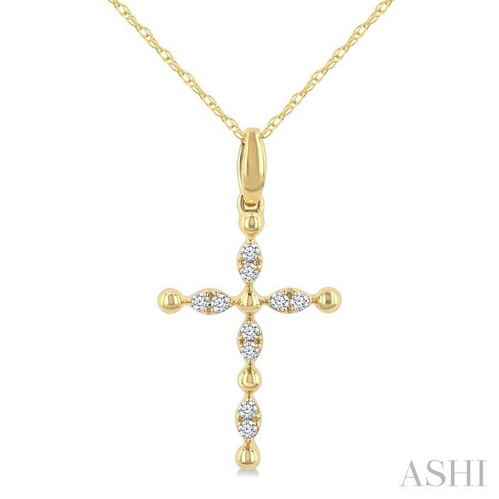 1/20 Ctw Cross Marquise and Ball Bead Motif Round Cut Diamond Fashion Pendant With Chain in 10K Yellow Gold