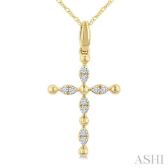 1/20 Ctw Cross Marquise and Ball Bead Motif Round Cut Diamond Fashion Pendant With Chain in 10K Yellow Gold