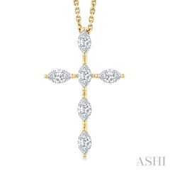 3/4 Ctw Cross 6-Stone Marquise Cut Diamond Fashion Pendant With Chain in 14K Yellow Gold