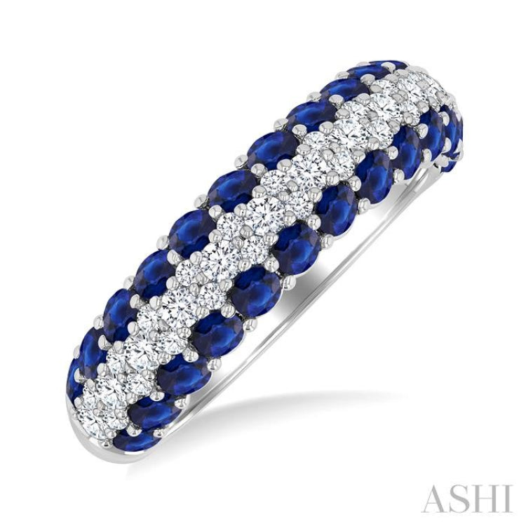 1/2 Ctw Round Cut Diamond Center and 2.4MM Sapphire Border Precious Band in 14K White Gold