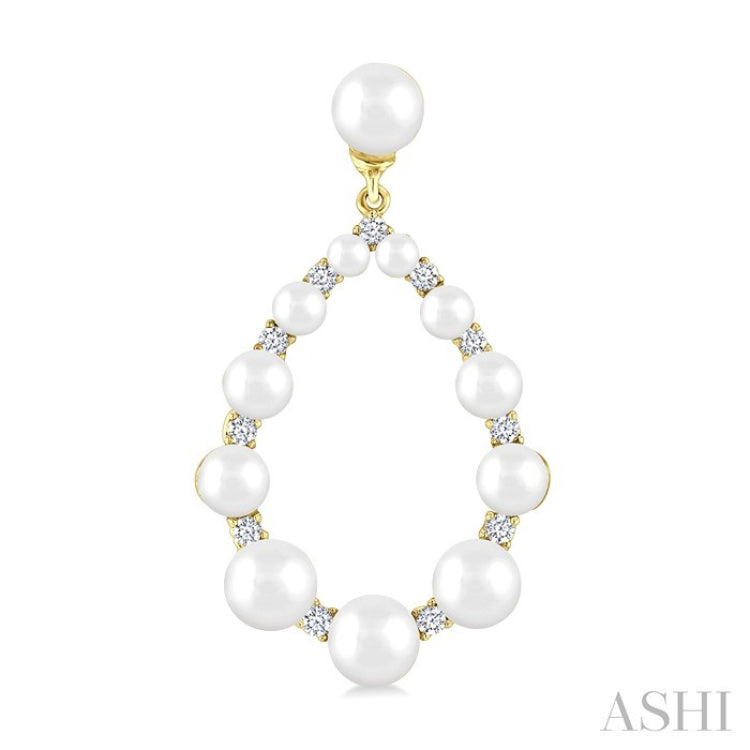 2 MM-4.5 MM Drop Tear Round Shape Cultured Pearls and 1/4 Ctw Round Cut Diamond Fashion Earring in 14K Yellow Gold