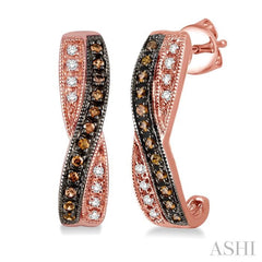 1/4 Ctw White and Champagne Brown Round Cut Diamond Earrings in 14K Rose Gold