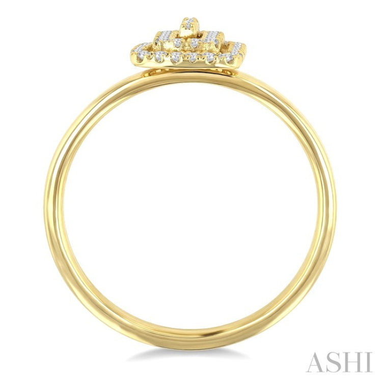 1/6 Ctw Double Halo Emerald Shape Petite Round Cut Diamond Fashion Ring in 10K Yellow Gold