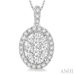 3/4 Ctw Oval Shape Diamond Lovebright Pendant in 14K White Gold with Chain