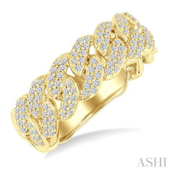 1/2 Ctw Cuban Link Round Cut Diamond Fashion Band in 14K Yellow Gold