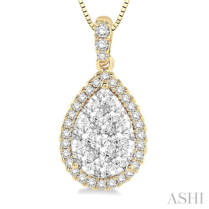 1/3 Ctw Pear Shape Diamond Lovebright Pendant in 14K Yellow and White Gold with Chain