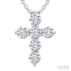 1/3 Ctw Round Cut Diamond Christian Cross 6-Stone Fashion Pendant With Chain in 14K White Gold