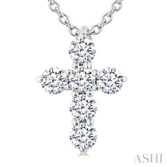 1/4 Ctw Round Cut Diamond Christian Cross 6-Stone Fashion Pendant With Chain in 14K White Gold