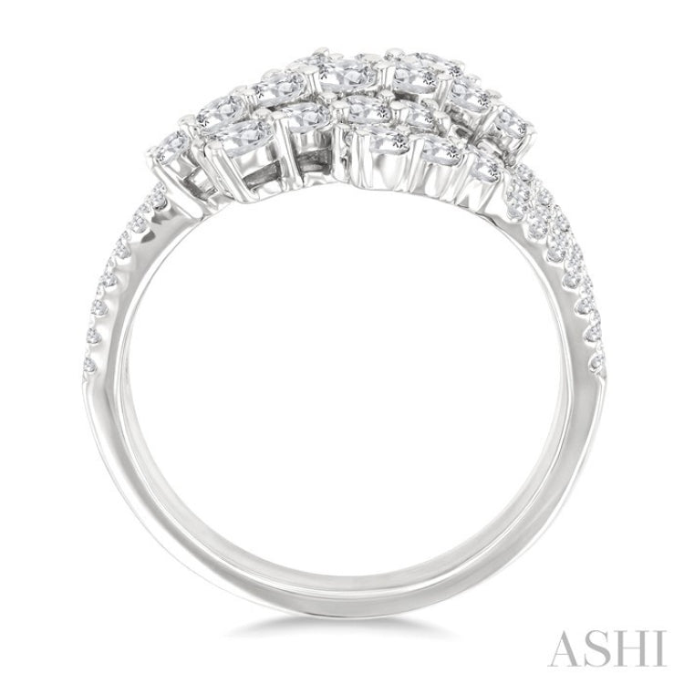 1 1/2 Ctw Triple Split Wide Bypass Round Cut Diamond Fashion Ring in 14K White Gold