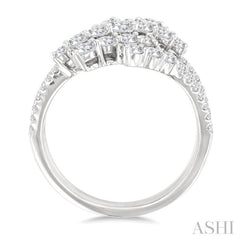 1 1/2 Ctw Triple Split Wide Bypass Round Cut Diamond Fashion Ring in 14K White Gold