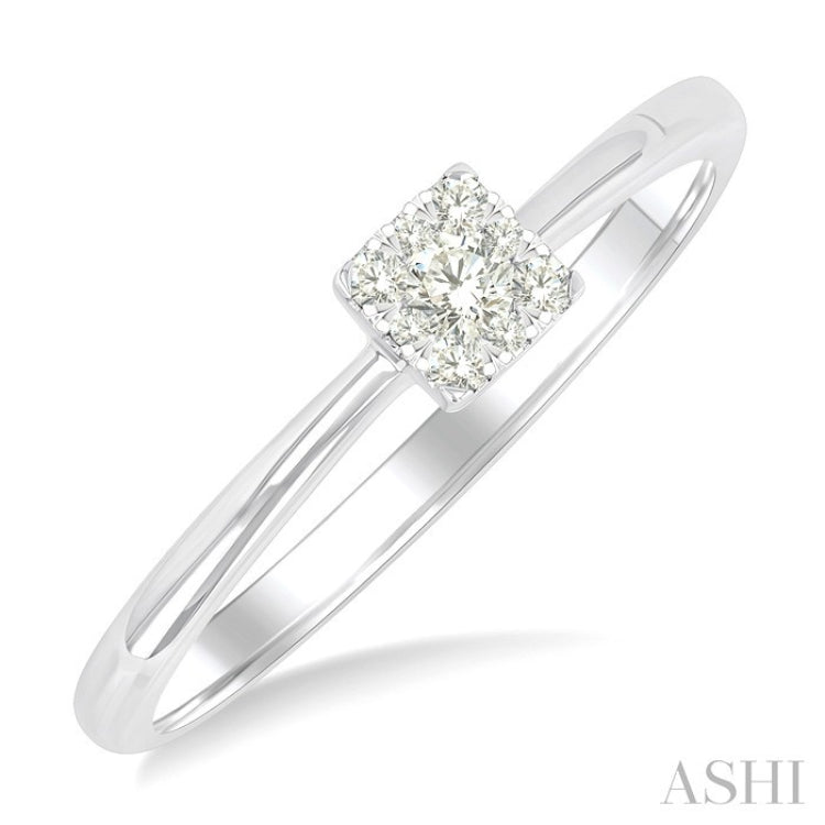 1/10 Ctw Lovebright Petite Square Shape Round Cut Diamond Fashion Ring in 10K Yellow and White Gold
