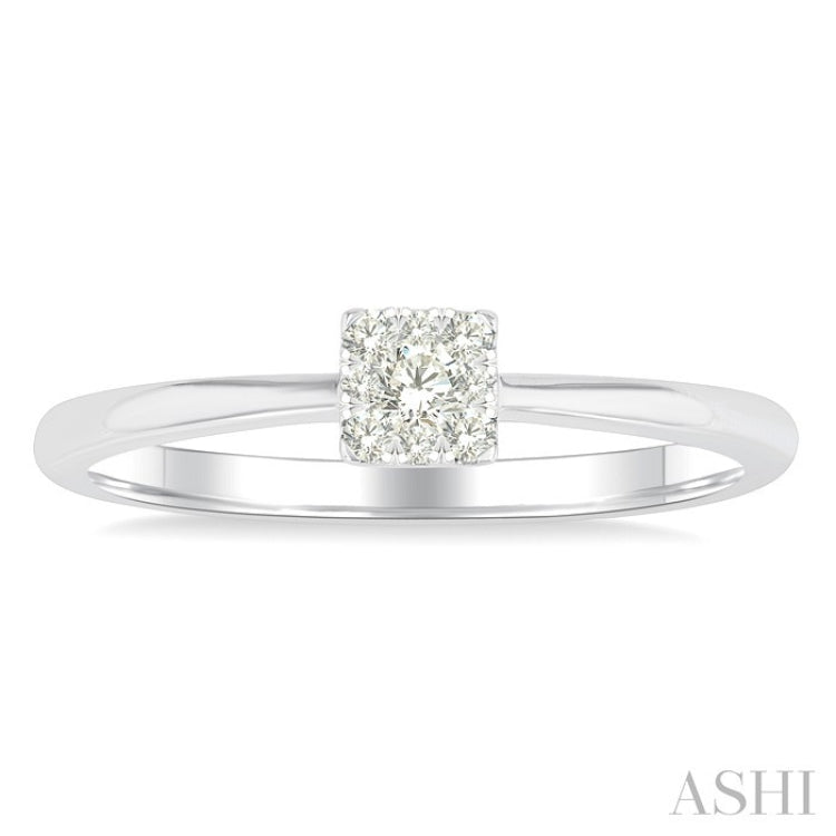 1/10 Ctw Lovebright Petite Square Shape Round Cut Diamond Fashion Ring in 10K Yellow and White Gold