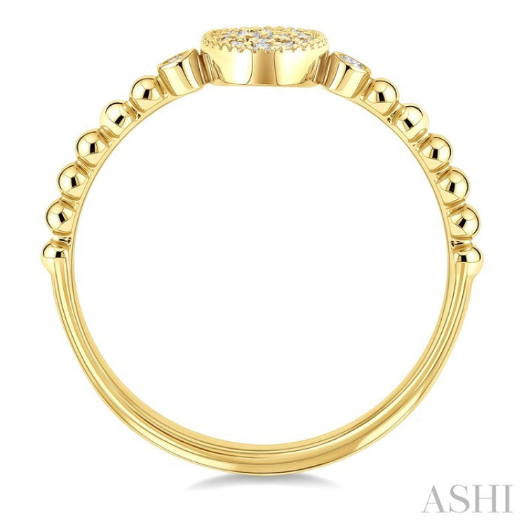 1/8 Ctw Petite Bead Shank Oval Center Round Cut Diamond Fashion Ring in 10K Yellow Gold