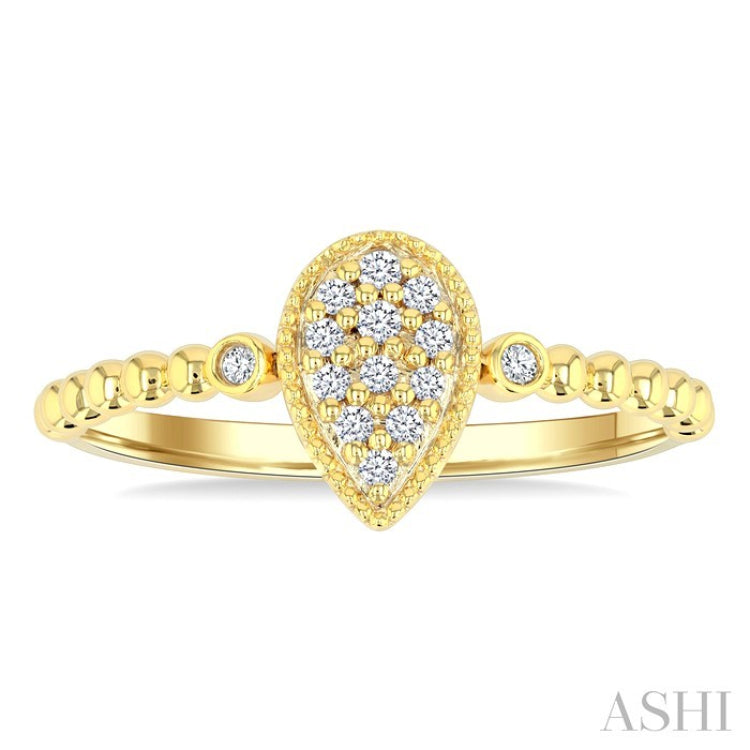 1/8 Ctw Petite Bead Shank Pear Shape Center Round Cut Diamond Fashion Ring in 10K Yellow Gold