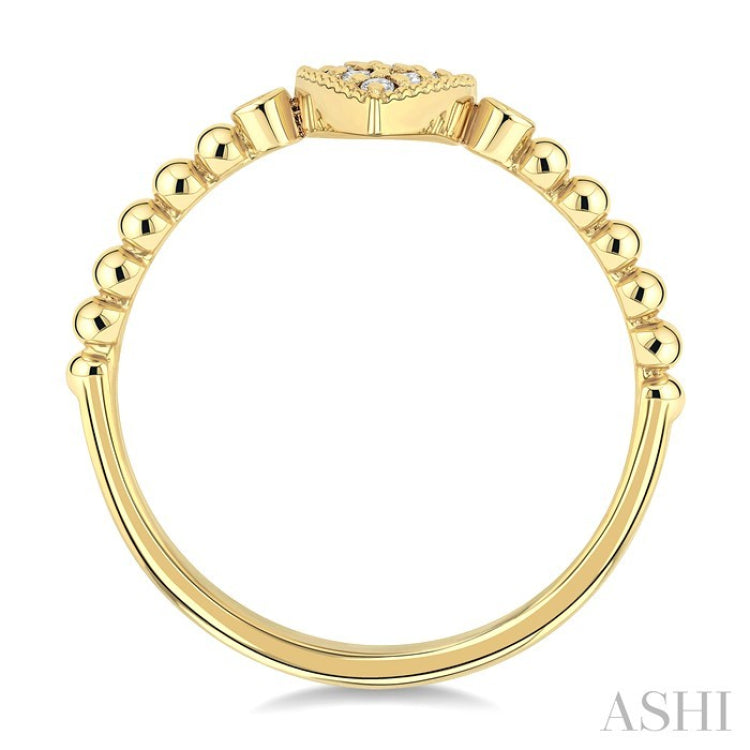 1/8 Ctw Petite Bead Shank Pear Shape Center Round Cut Diamond Fashion Ring in 10K Yellow Gold