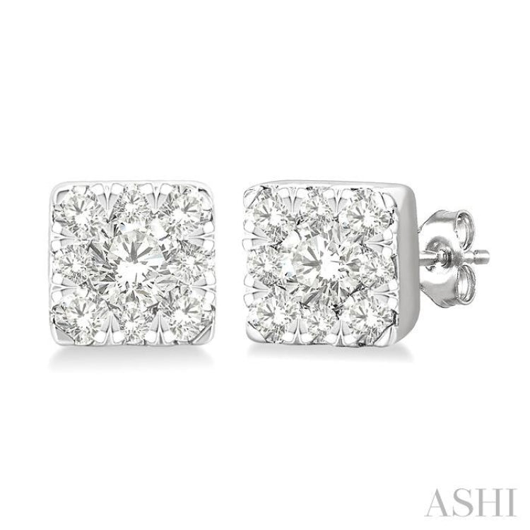 1/6 Ctw Lovebright Petite Square Shape Round Cut Diamond Fashion Stud Earring in 10K Yellow and White Gold