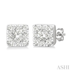 1/6 Ctw Lovebright Petite Square Shape Round Cut Diamond Fashion Stud Earring in 10K Yellow and White Gold