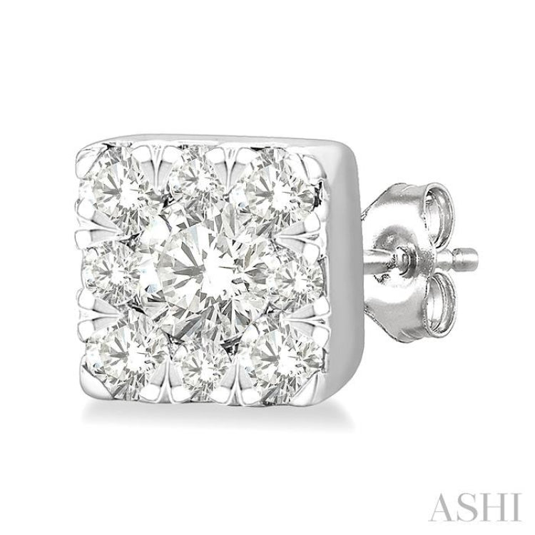 1/6 Ctw Lovebright Petite Square Shape Round Cut Diamond Fashion Stud Earring in 10K Yellow and White Gold