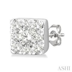 1/6 Ctw Lovebright Petite Square Shape Round Cut Diamond Fashion Stud Earring in 10K Yellow and White Gold