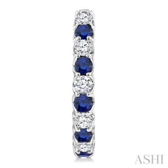 2.5 MM Sapphire and 1 Ctw Round Cut Inside-Out Diamond Precious Hoop Earrings in 14K White Gold