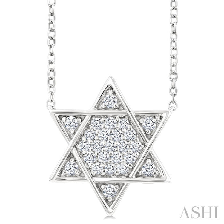 1/4 Ctw Star of David Round Cut Diamond Fashion Pendant With Chain in 14K White Gold