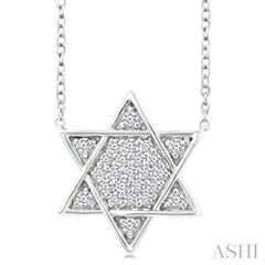 1/4 Ctw Star of David Round Cut Diamond Fashion Pendant With Chain in 14K White Gold